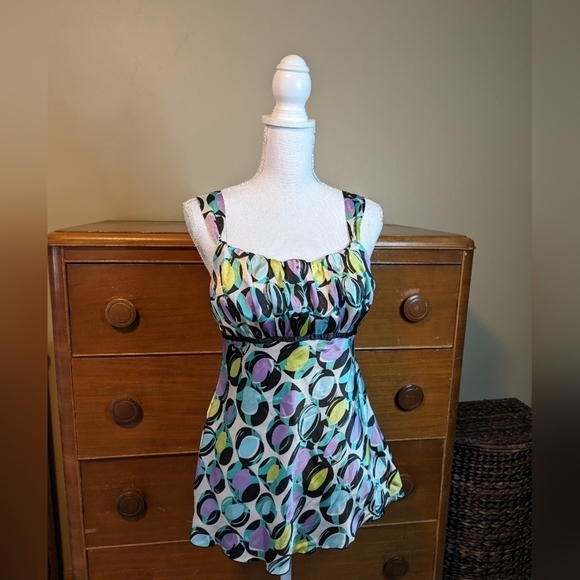 Vintage Byer IZ California Silky Geometric Baby-doll Tank SZ L - Picture 3 of 13